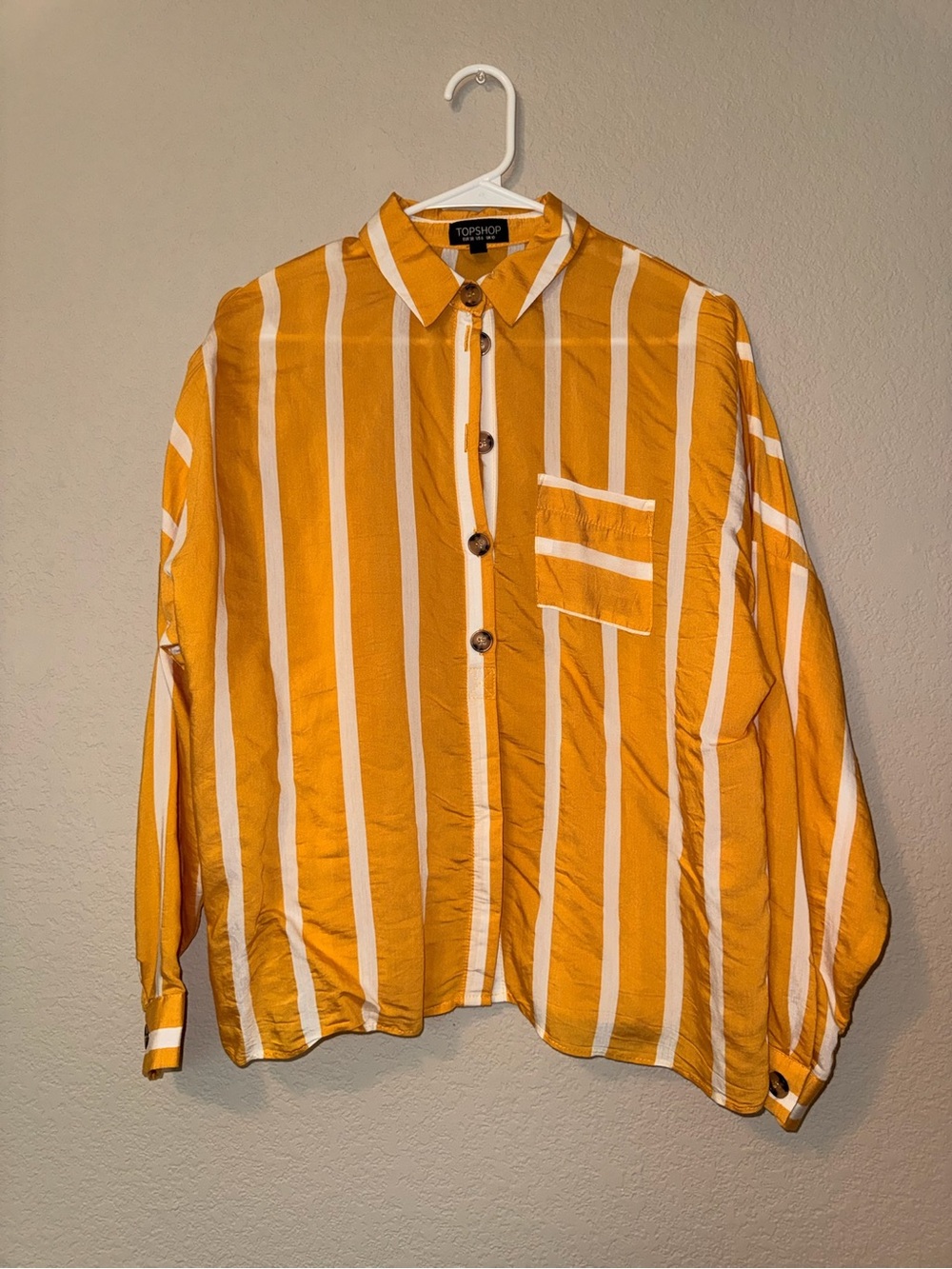 Topshop Yellow and White Striped Button-Up Shirt
